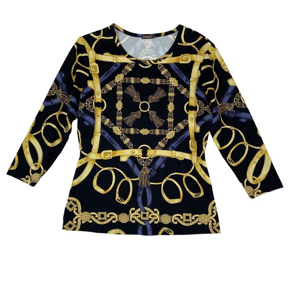 J. McLaughlin Tops - J McLaughlin Top Women's‎ Size S Catalina Cloth Equestrian Chain Belt Black Gold